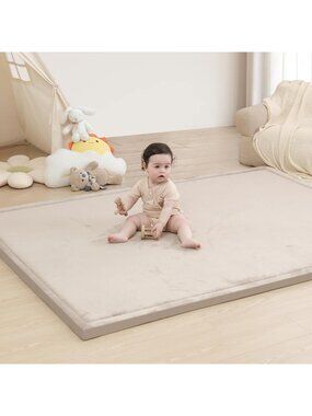 Soft Coral Velvet Baby Play Mat, 1.3" Thick Non-Slip Tummy Time Mat